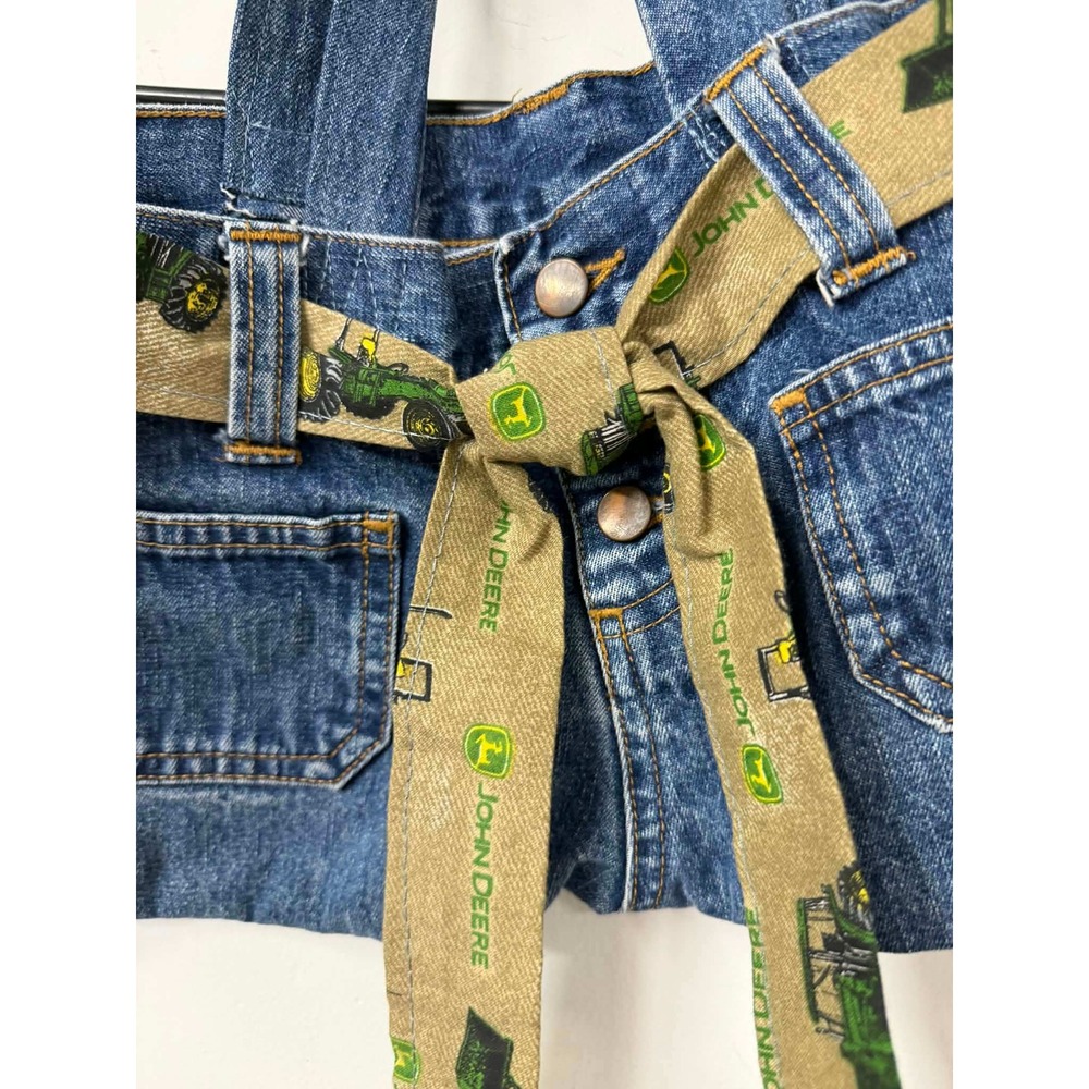 Handmade Upcycled Denim Tote Bag John Deere Tractor Ribbon Belt Blue Jeans Purse - Picture 2 of 8